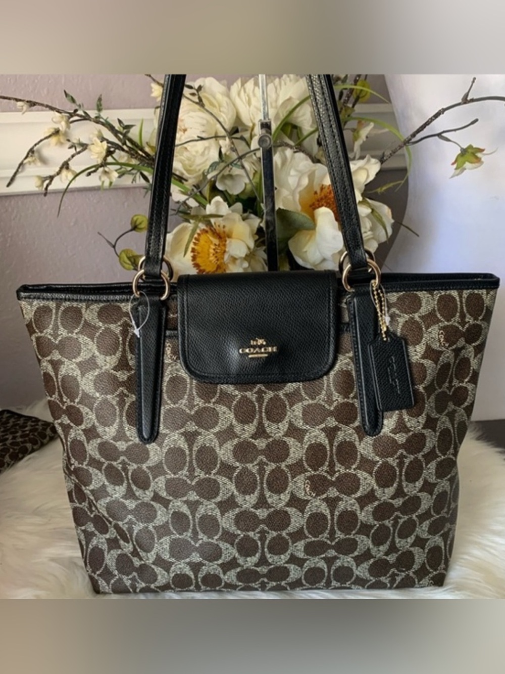Coach Brown and Black Monogram Tote